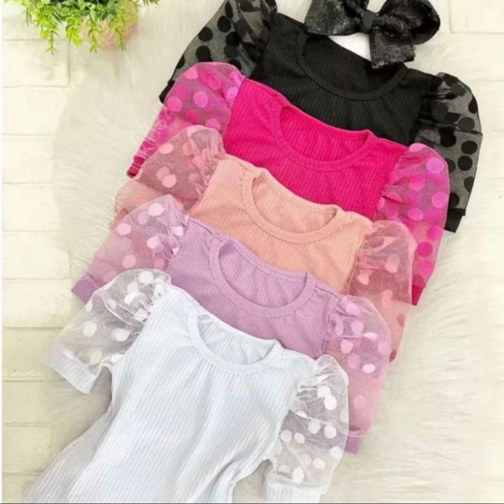 Blusa Princesa Infantil Manga Curta Canelada Tule Moda Blogueira