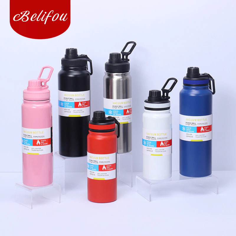 Belifou Garrafa Térmica 800ml Inox Aço Inoxidável Para Bebida Gelada e Quente alça esportiva