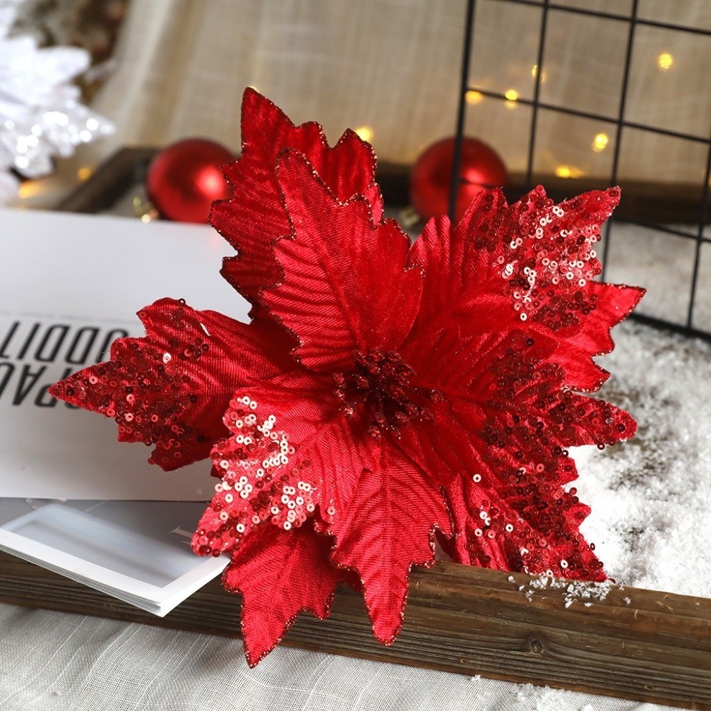 Flor Natalina 3 Unidades Ornamentos Flores para Arranjos de luxo Tecido Decoração Árvore de Natal