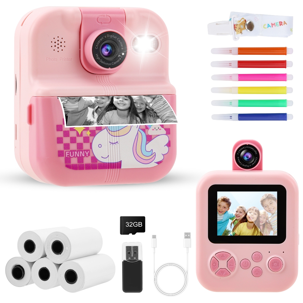 Câmera Infantil Impressão Instantânea Com App + Sd32gb Rosa