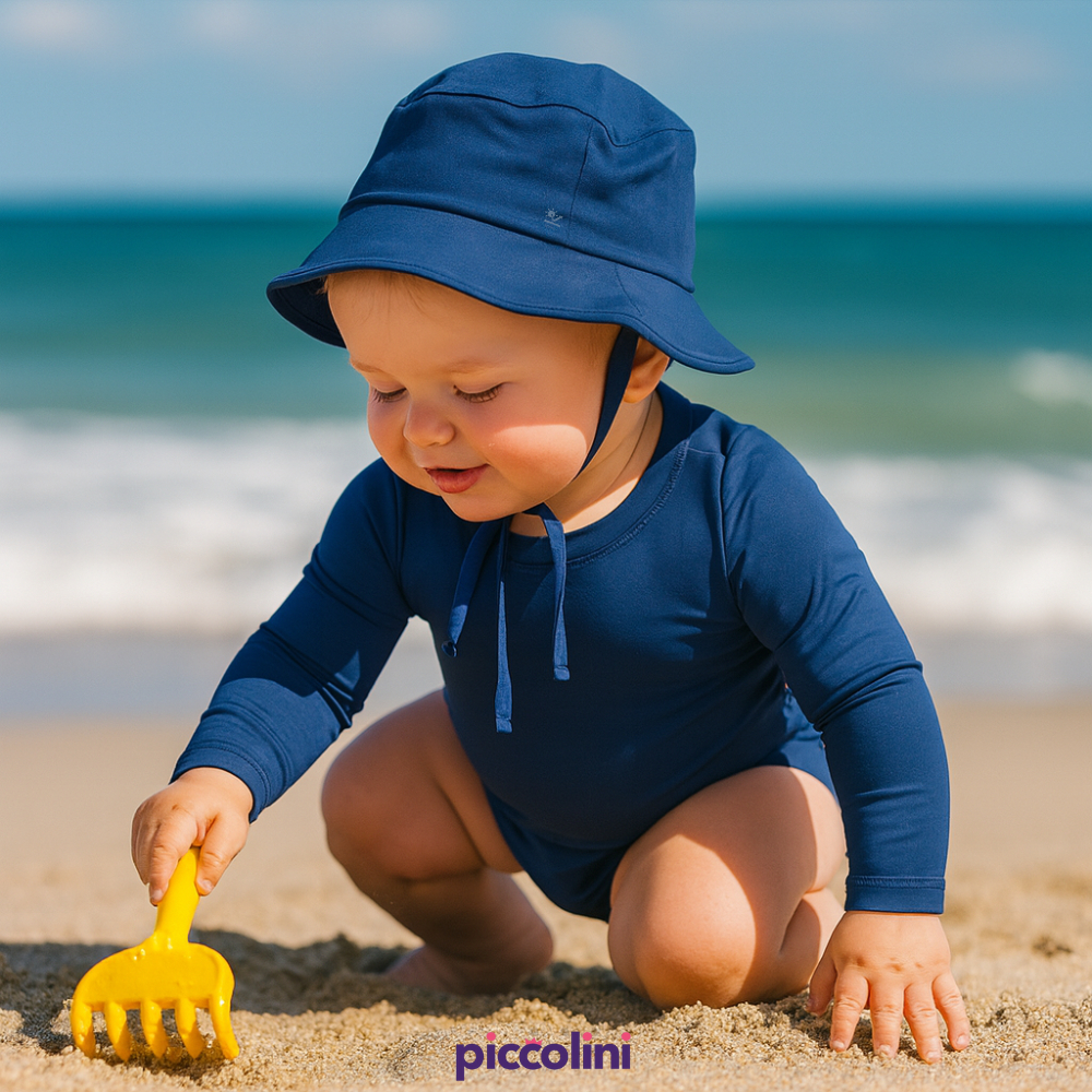 Kit Macacão + Chapéu Proteção Solar UV50+ Praia Verão Menino/Menina Roupa de Banho