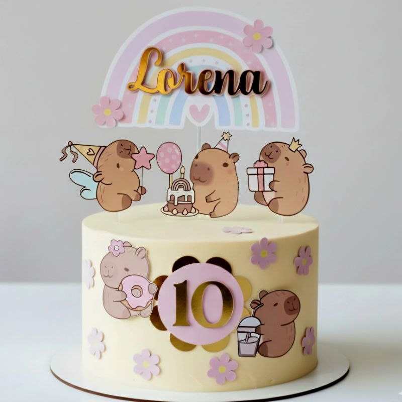 Topo de Bolo Capivara Fofa  Envio em 4 dias  Personalizado com Nome e Idade Festa Infantil Menina Ro