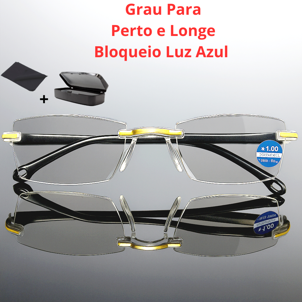Óculos De Grau Leitura Inteligente Para Perto Proteção Luz Azul + Caixinha Flanela