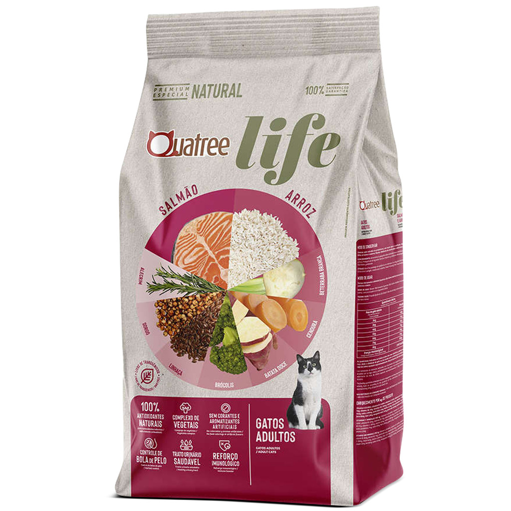Ração Quatree Life Gatos Adultos Sabor Salmão e Arroz 10kg