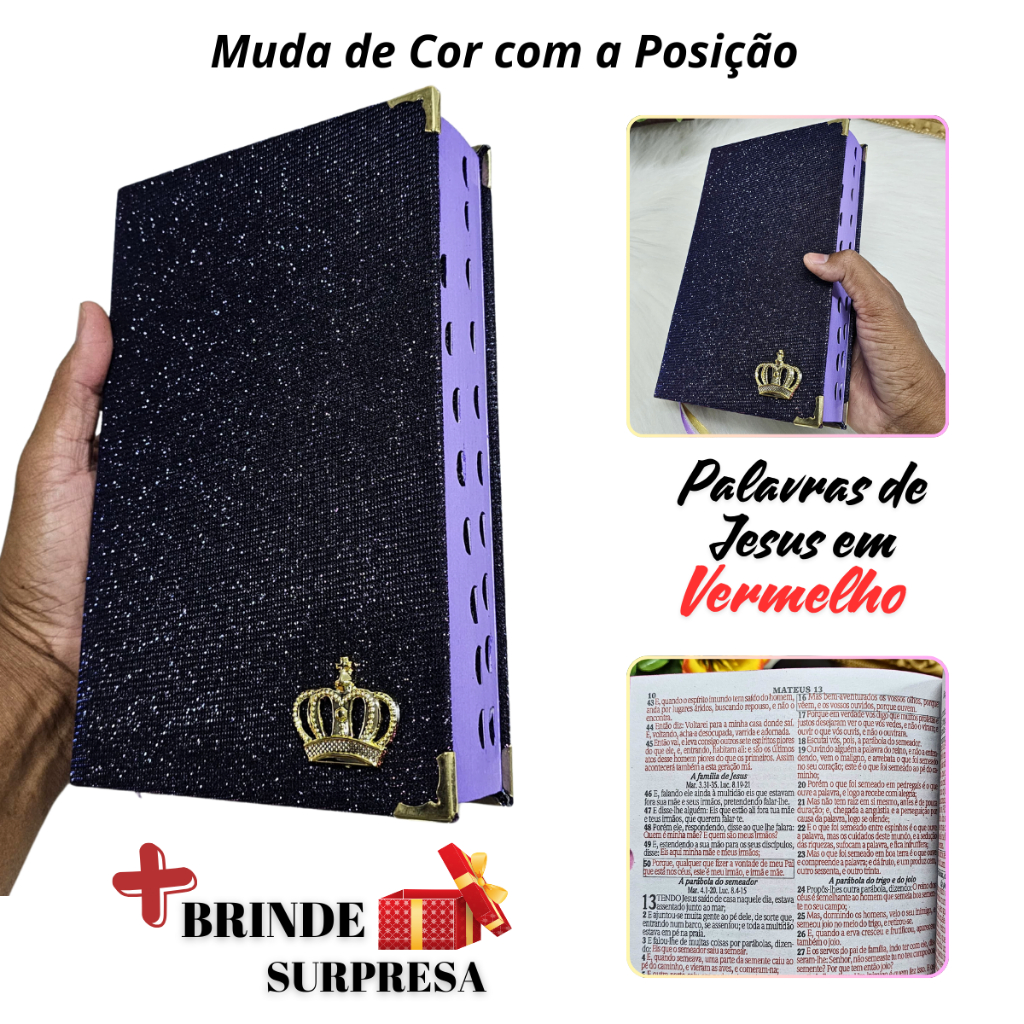 Bíblia Feminina Roxa (muda de Cor) Folha Ecológica Palavras Jesus Vermelho Índice Harpa Crista Luxo