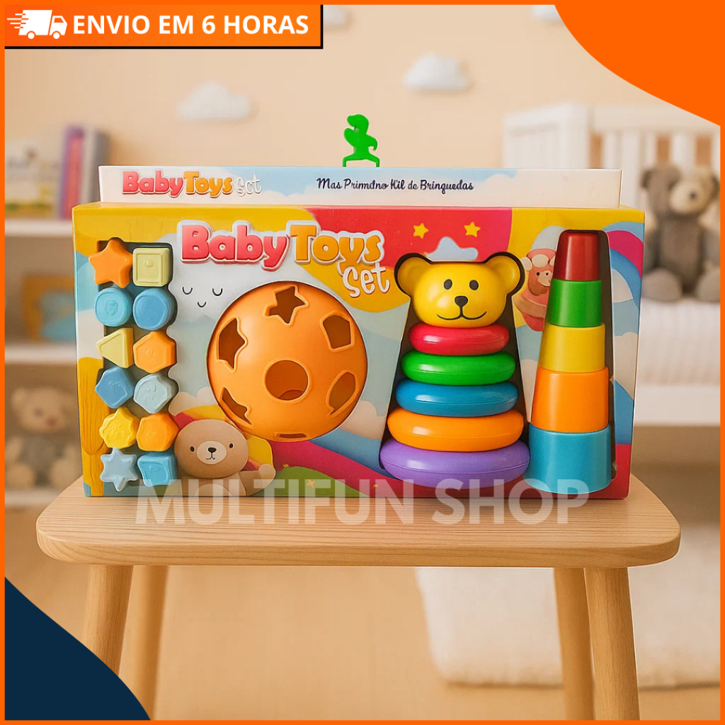 Kit de Brinquedos Educativos para Bebê | Empilhar, Encaixar e Estimular com Formas Coloridas