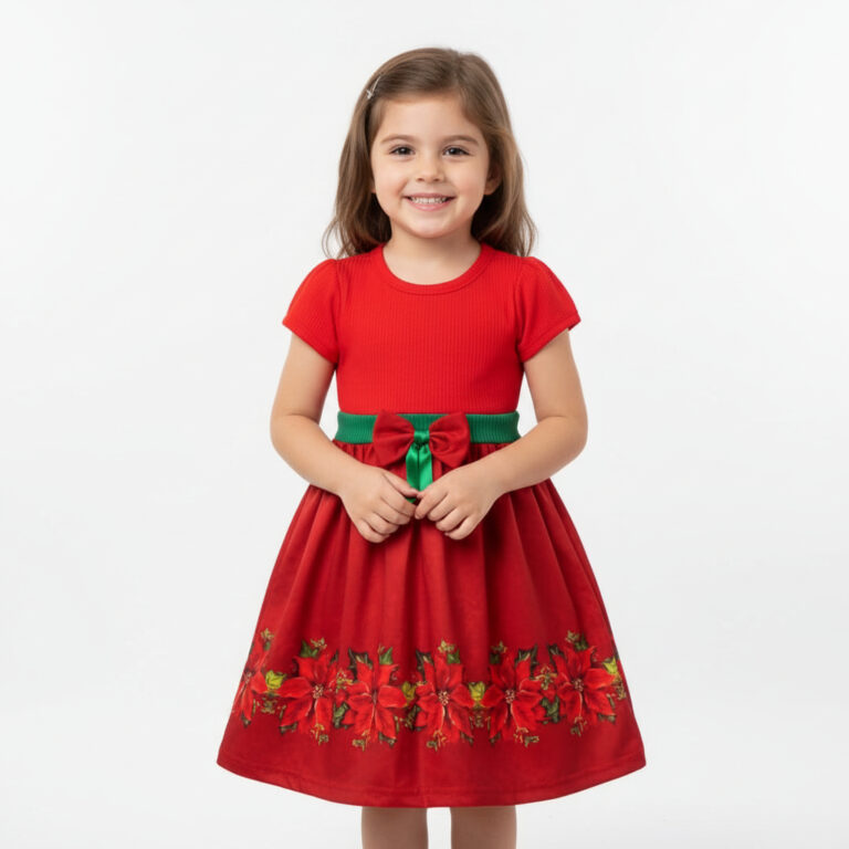 Vestido infantil festa ou casual florido vermelho 