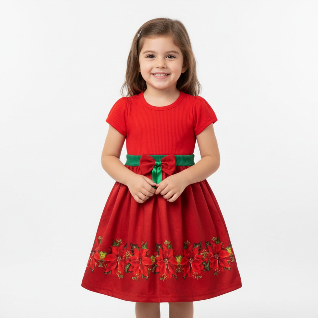Vestido infantil festa ou casual florido vermelho luxo