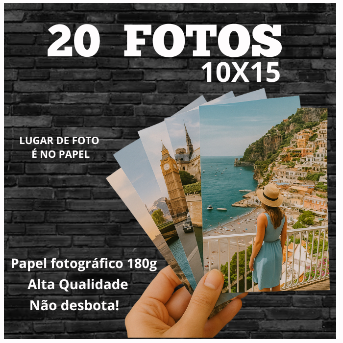 KIT IMPRESSÃO DE FOTOS 10X15 – 20 FOTOS 