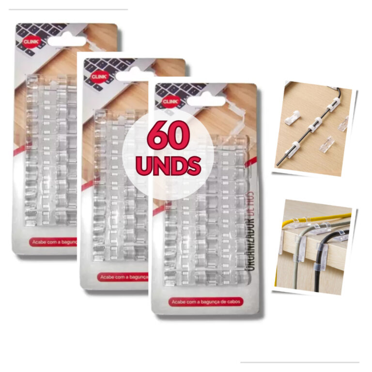 Kit 60 Clips Organizador De Cabo Fios Parede Fixad