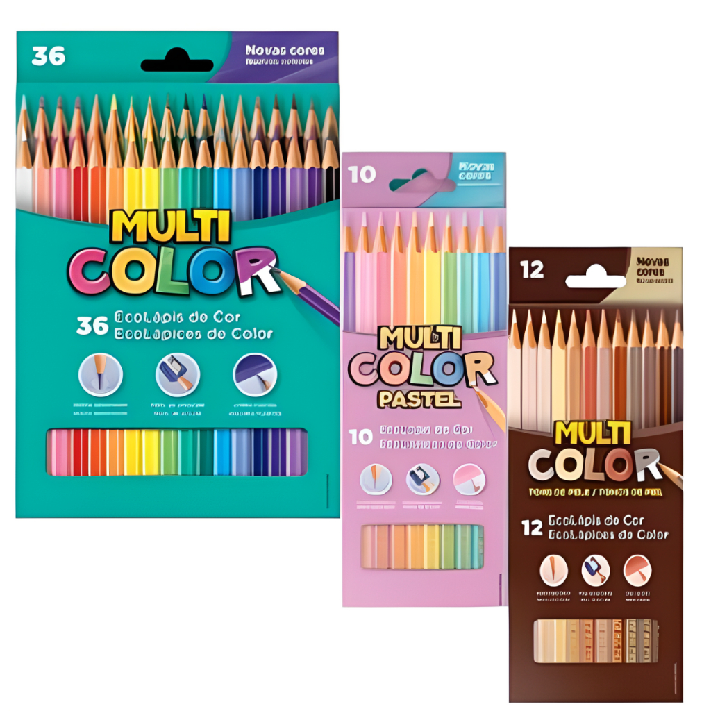 Kit Lápis De Cor Multicolor 36 Cores 12 Tons De Pele 10 Tons Pastel