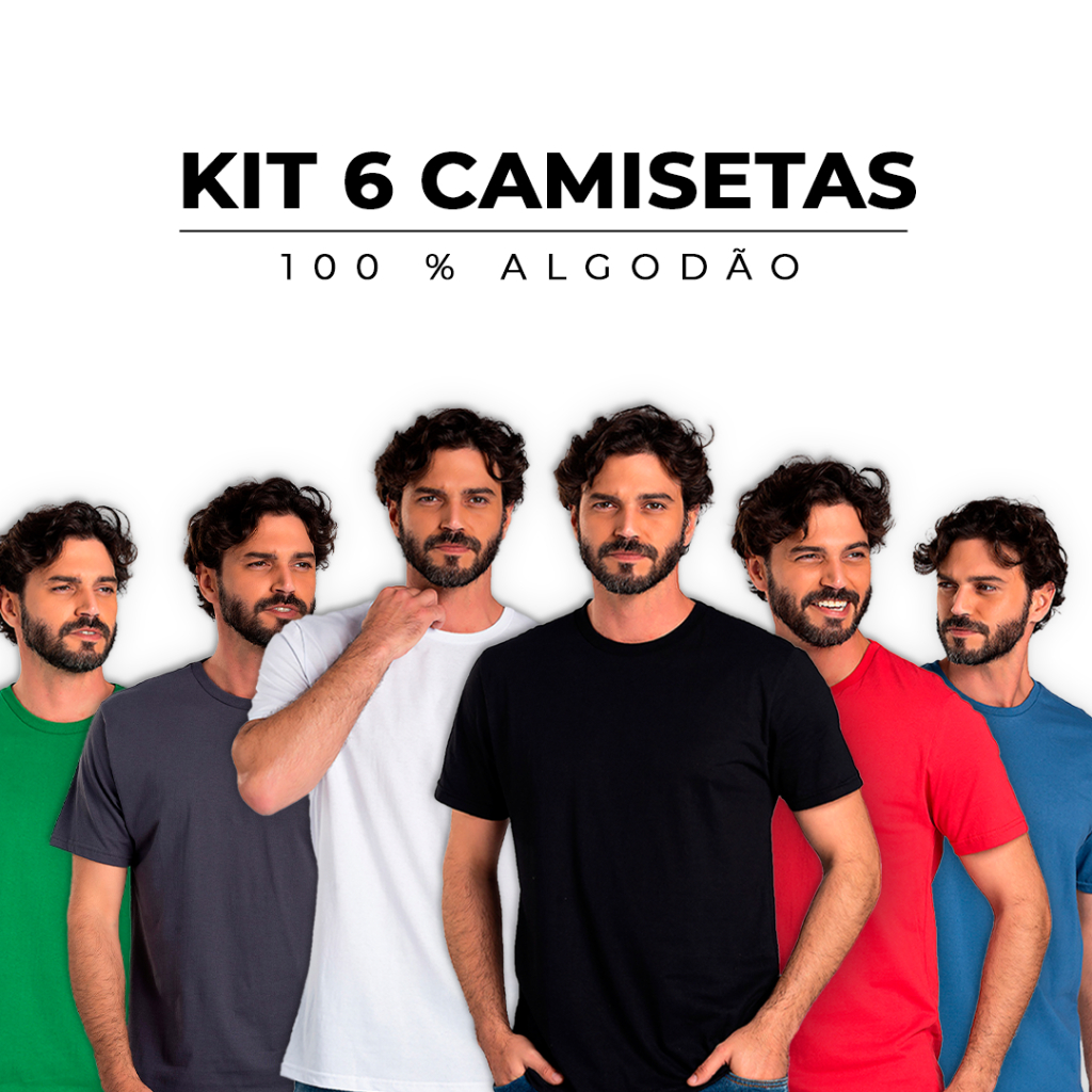 Kit 3 Camisetas Básicas Masculina 100% Algodão Reforço Ombro a Ombro Moderna Casual Lisa