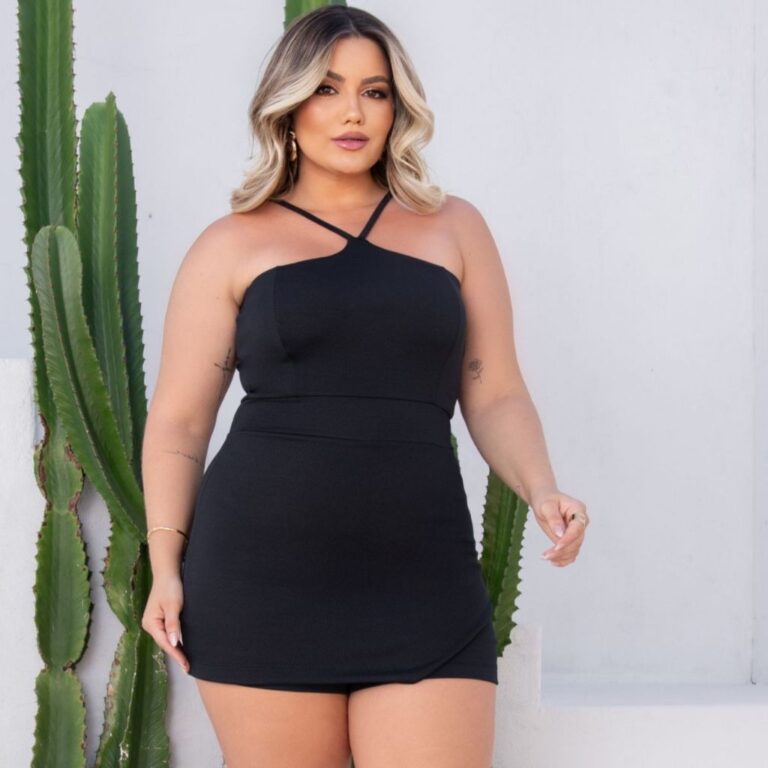 Macaquinho Feminino Plus Size Short Saia Alcinha F