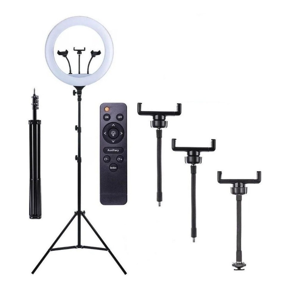 18 polegadas 46CM Ring Light Iluminador Com Suporte 3 Celulares e Tripe 2,10 altura