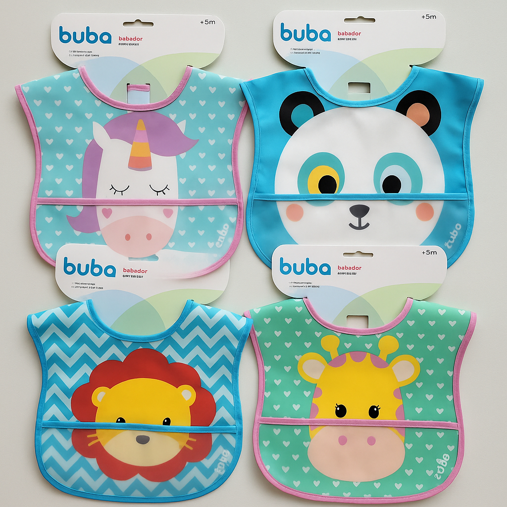 Babador com Bolso Pega/Cata Migalhas Impermeável Ajuste Fixador Buba Ajustável Menino Menina Bebe
