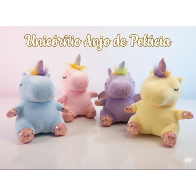 Brinquedo Ursinho Pelúcia Unicórnio  Anjo Antialérgico Emite Som Leve Crianças e Pets ENVIO IMEDIATO