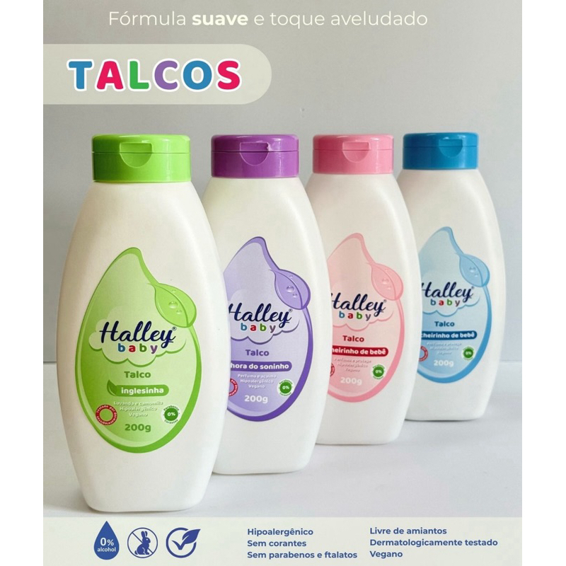 4 Frascos Talco Inglesinha Lavanda Camomila , Hora do Soninho e Cheirinho de Bebê Azul e Rosa Halley