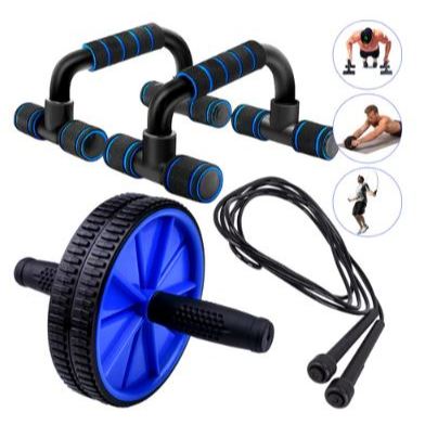 Kit Suporte Apoio Flexão + Corda De Pular + Roda 