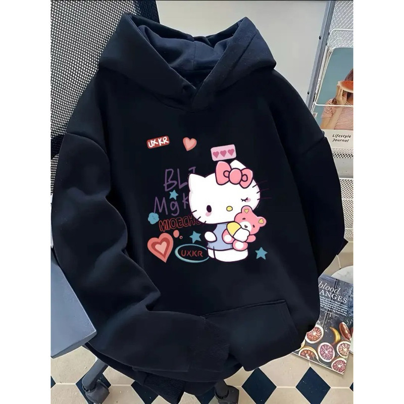 Moletom Capuz Hello Kitty Tumblr Fofo Coração Urso Desenho Casual Confortável Promoção