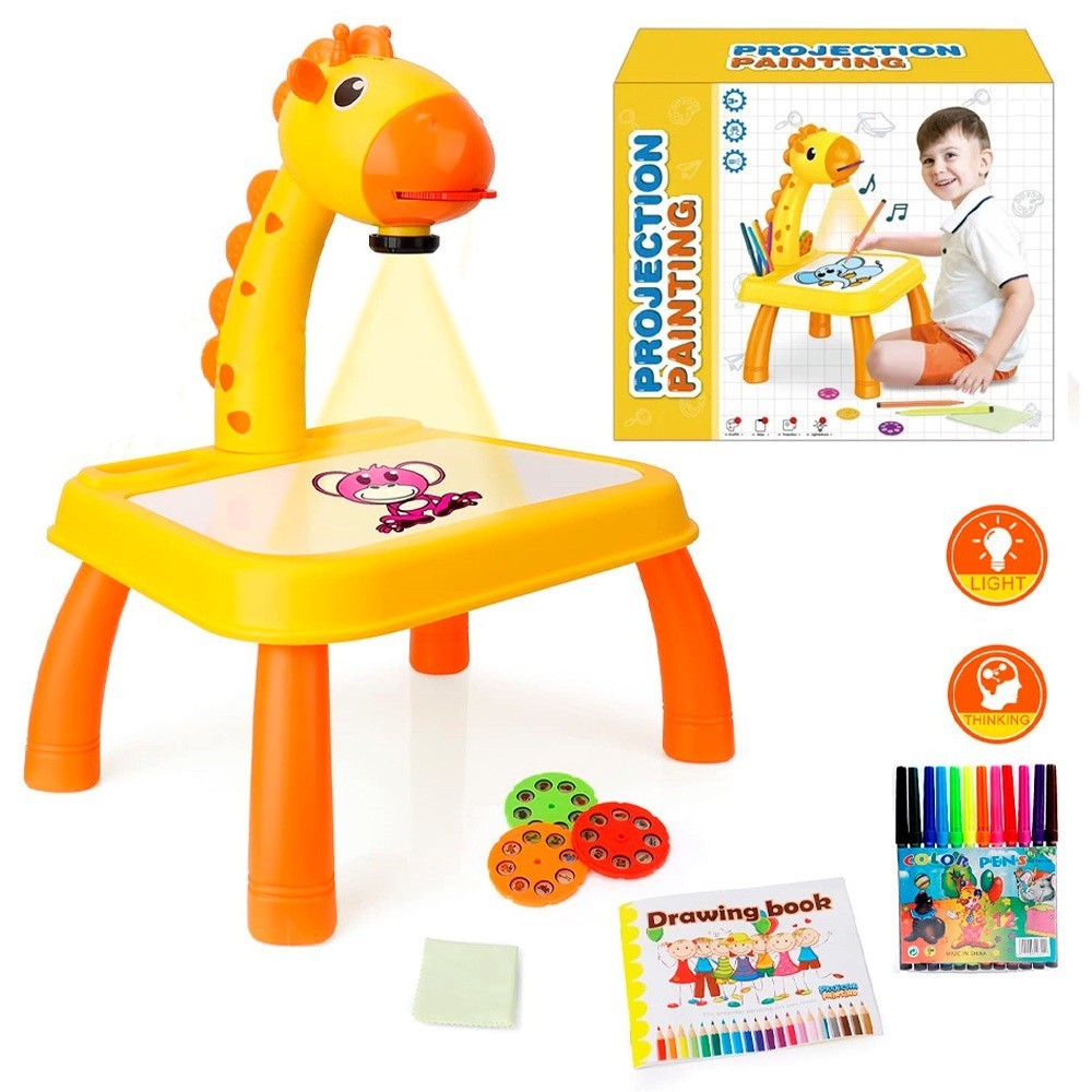 Mesa Projetora Lousa Mágica Infantil Brinquedo de Desenhar Pintar Colorir Acompanha Desenho Projetor