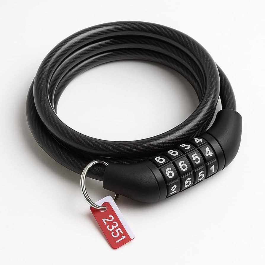 Cadeado De Segurança Bike Moto Estepe Cabo De Aço Trava Com Segredo Cor Preto 1 Metro x 8 mm