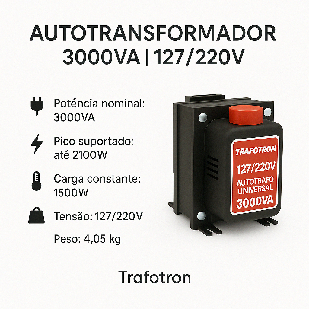 Transformador de Energia 3000va 110v 220v Bivolt