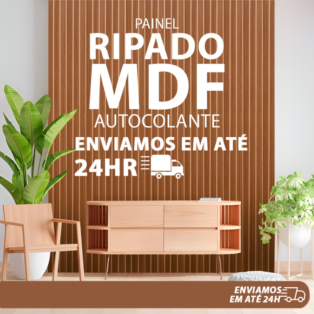 KIT ATÉ 50 PLACAS Painel Ripado MDF Autocolante Madeira 45x11cm Revestimento MDF de Parede – ENVIO F