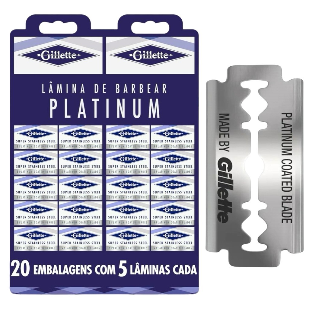 LAMINA PARA BARBEAR GILLETTE PLATINUM AZUL COM 100 UNIDADES