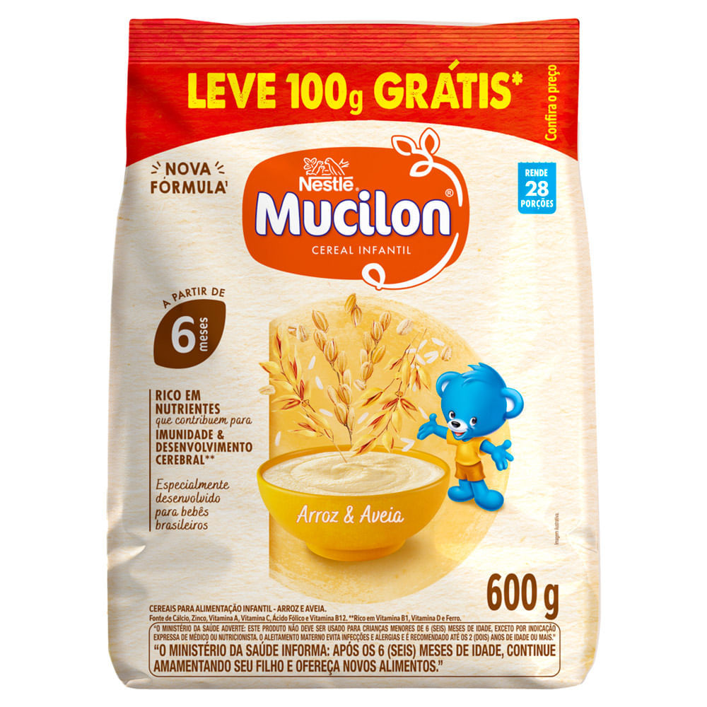 Mucilon Cereal Infantil Arroz e Aveia Sachê 600g