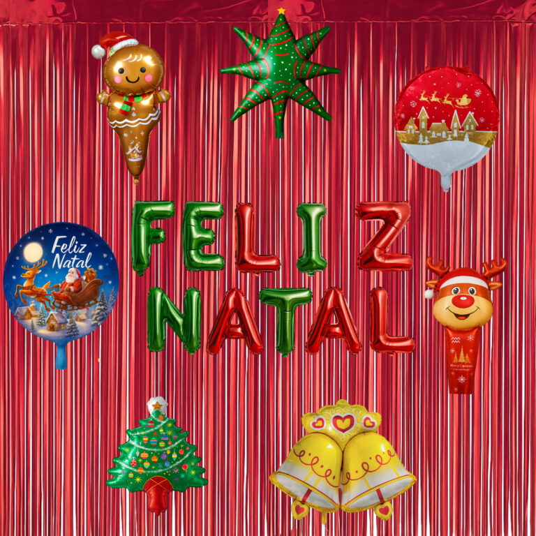 Kit Decoração Feliz Natal c/ 2 Cortinas Metaliza