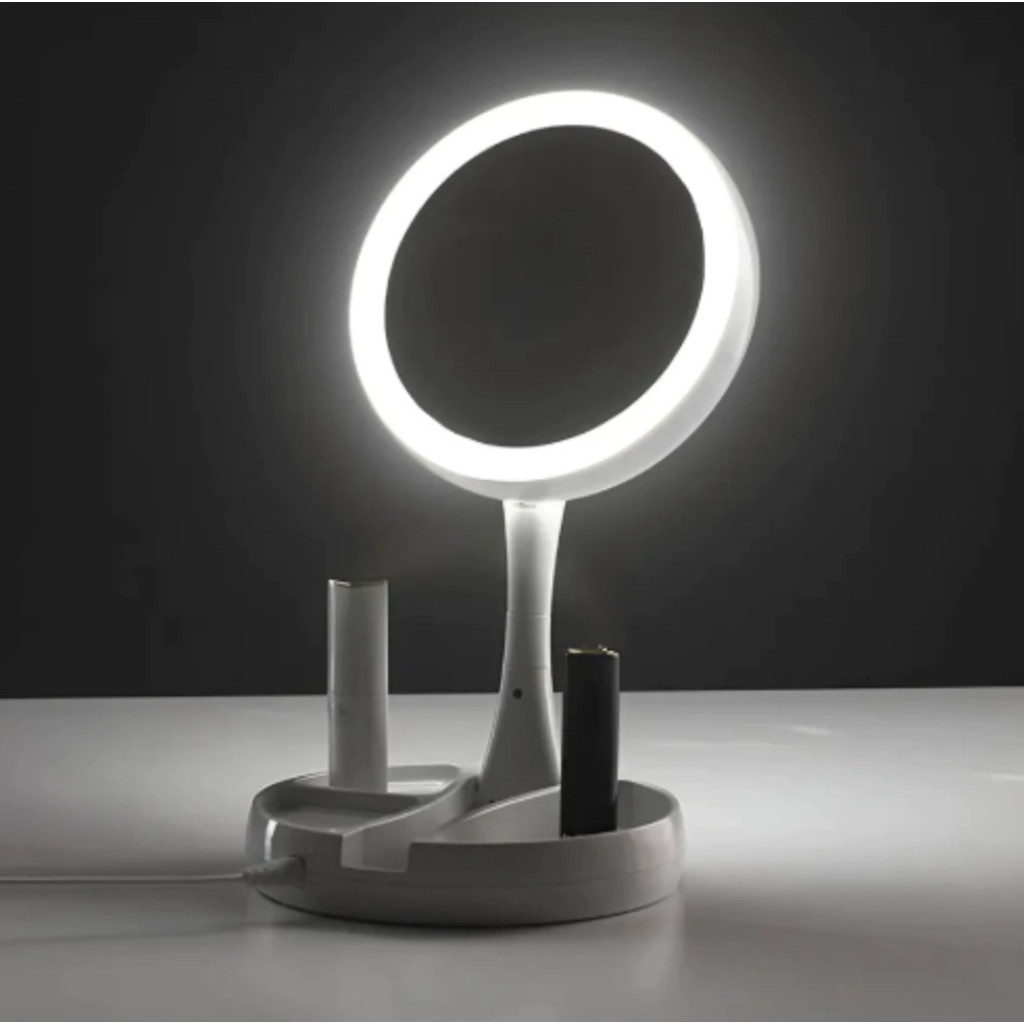 Espelho Maquiagem Profissional  Aumento 10x, Luz LED Dupla e Organizador com USB