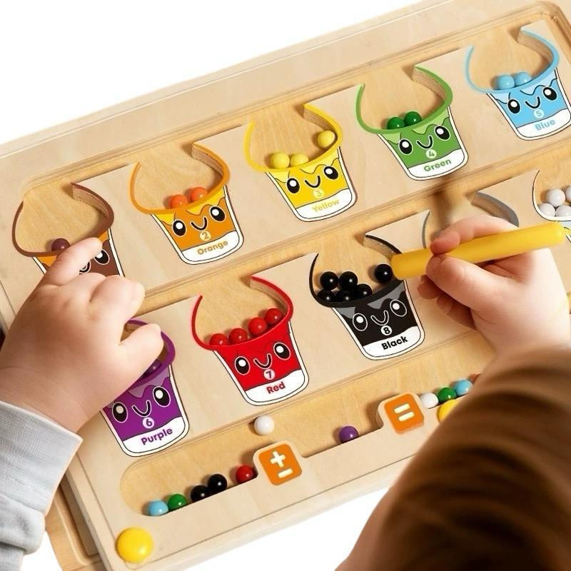 Brinquedo 2 Em 1 Magnético Madeira Cor Número Labirinto Prancheta Caneta Classificação De Cores e Co