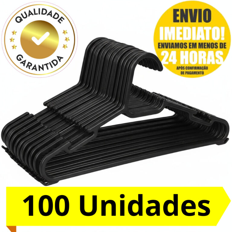 100 Cabides Para Roupas Premium Preto Adulto Cabid