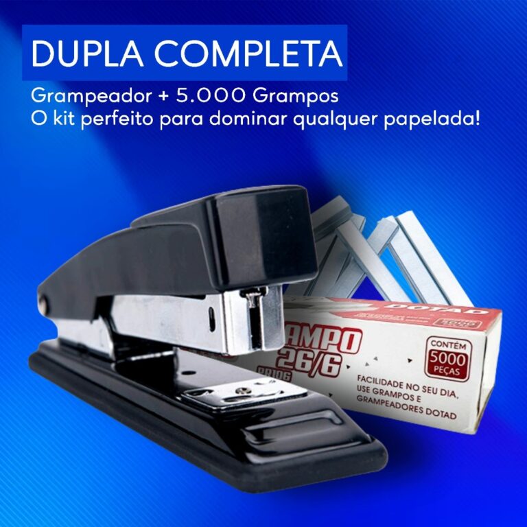 Kit Grampeador Metal + 5.000 Grampos 26/6 Galvaniz
