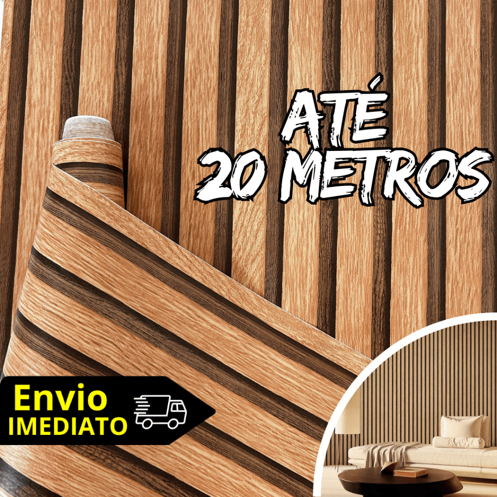 Papel de Parede Adesivo Ripado Autocolante Envelopamento Madeirado 5 Metros Quarto Hal Sala Cozinha