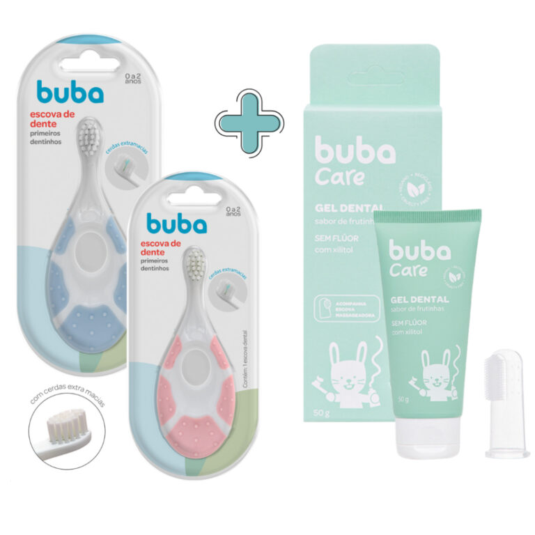 KIT ESCOVA DE DENTE PRIMEIROS DENTINHOS BUBA E GEL