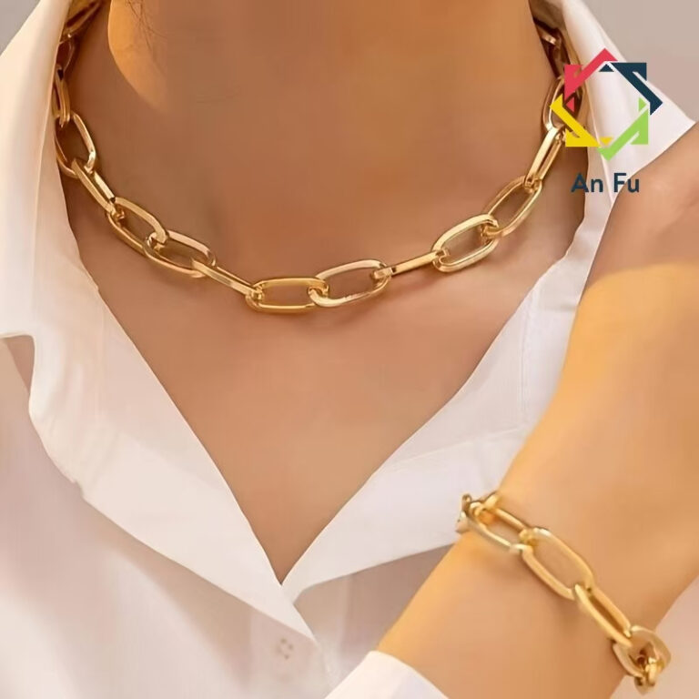 Colar e Pulseira Feminina Conjunto Luxo Retangular