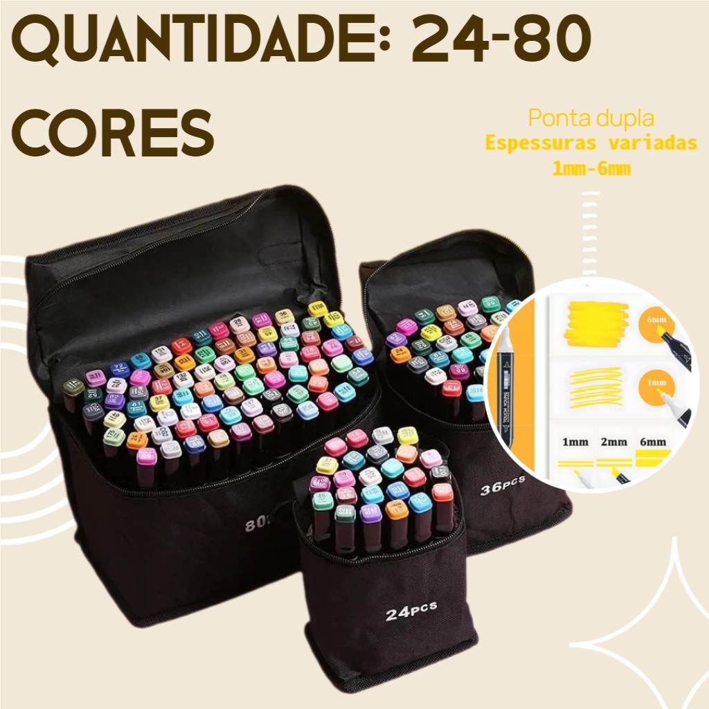 24/36/48/60/80 peças Caneta Marcadora De Ponta Dupla Conjunto De Canetas  Aquarela Especial