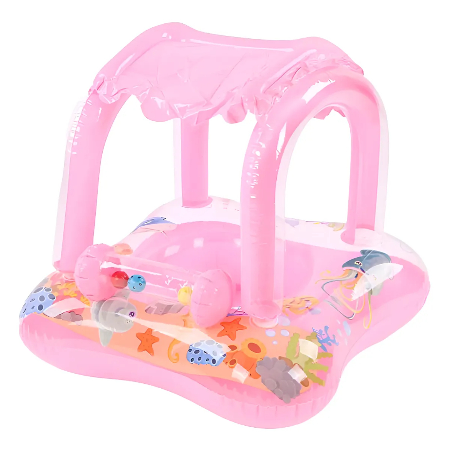 Bóia Infantil Para Bebê Protege Do Sol Praia Piscina Inflável com Toldo SPF50 Diversão com proteção