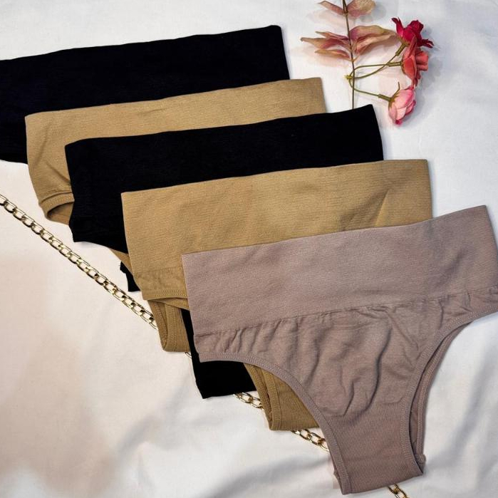 Kit 5 Calcinhas Modeladora Lipo Cinta Cintura alta