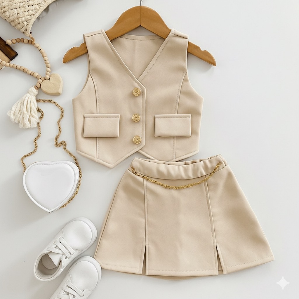 Conjunto Alfaiataria 4 ao 16 Anos Infantil E Juvenil Menina Colete e Short Saia Moda Blogueirinha En