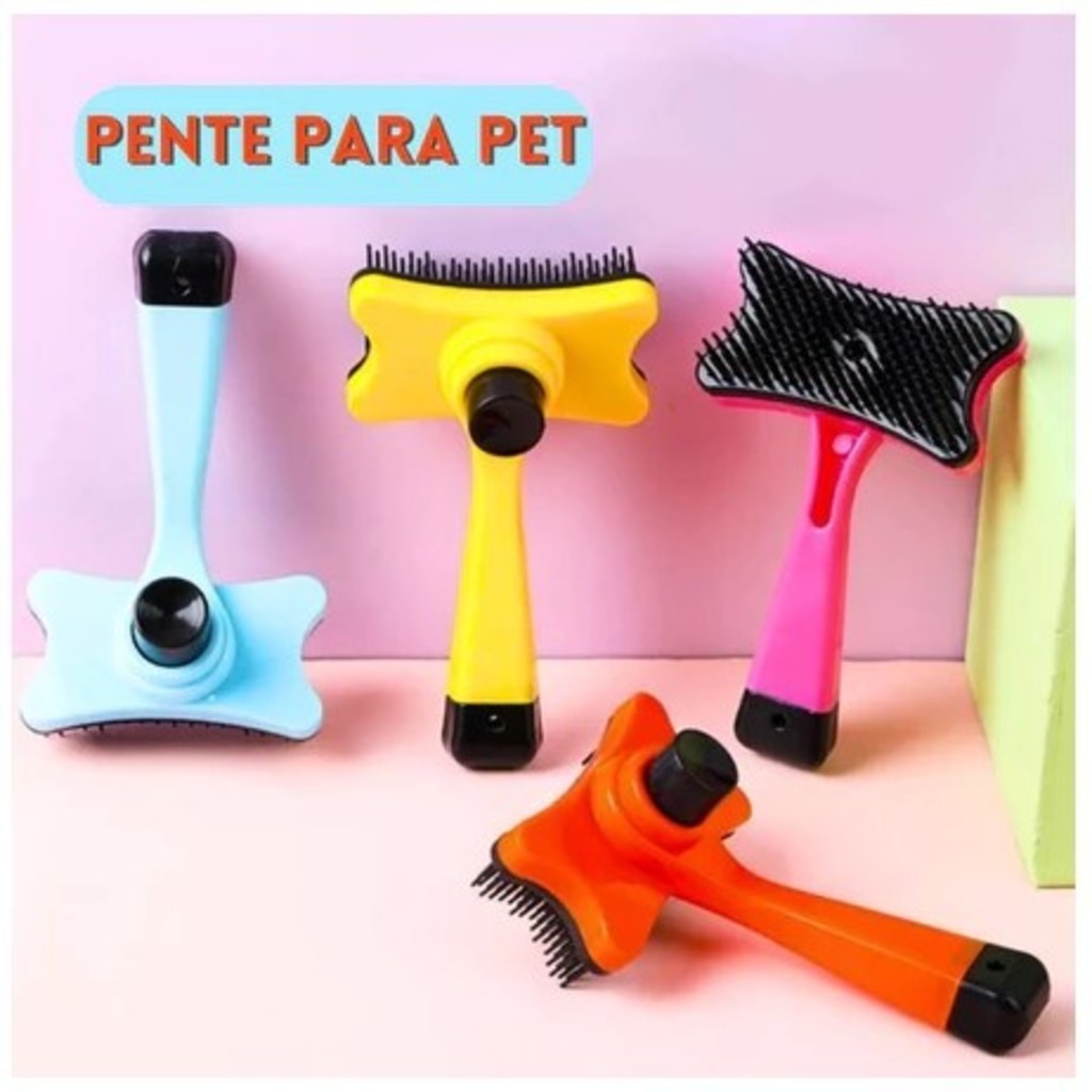 Escova Removedora de Pelos Para Cães e Gatos Pet Automática Com Botão