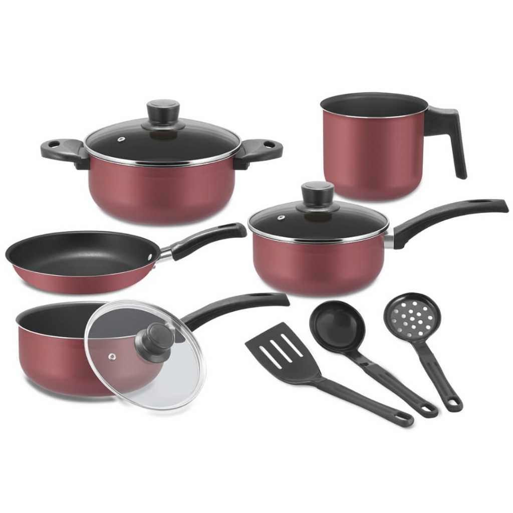 Jogo De Panela Antiaderente 8 peças Kit Conjunto Caçarola Teflon Tampa de Vidro
