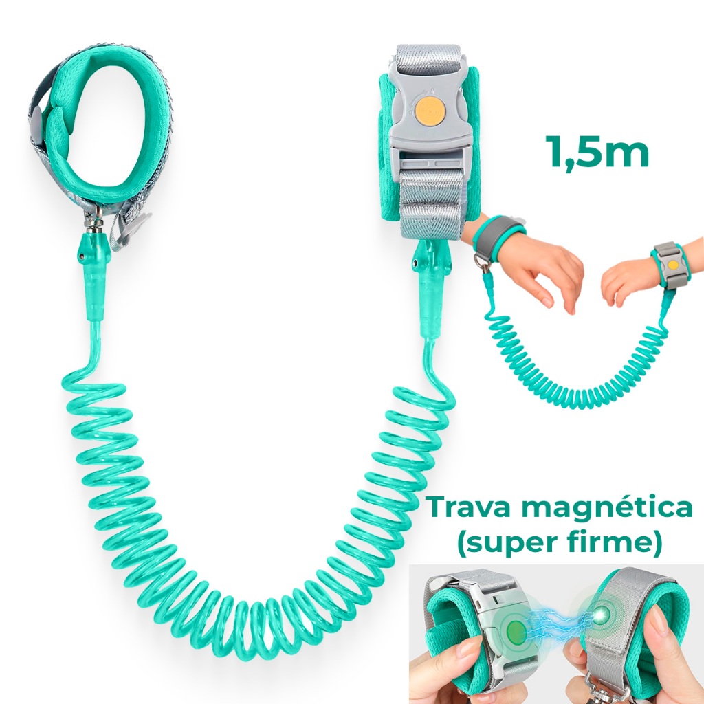 Pulseira Guia Segurança Infantil 1,5m Pulso Trava Magnética Cordão Anti Perda Criança Bebê Passeio