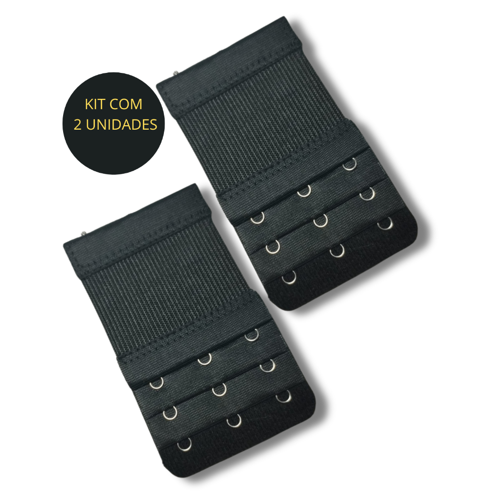 Kit 2 Extensor de Sutiã 3 Ganchos Tres Níveis Regulável Ajustável com Elástico Conforto Plus Size Au