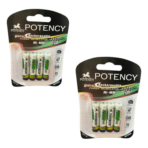 2 kits de 4 Pilhas Recarregável AAA 2700 – 