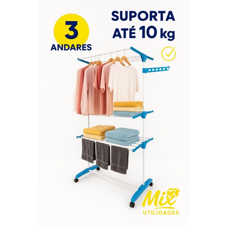 Varal De Chão Torre 3 Andares Retrátil Compacto,