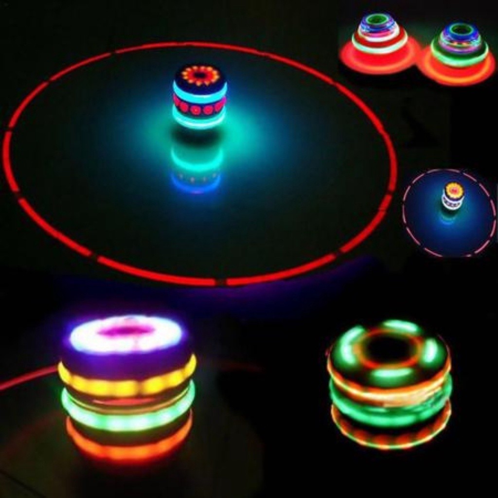 Pião Musical Luminoso Com Lançador Automatico Piao Com Luz e Som Laser Brinquedo Infantil para Menin