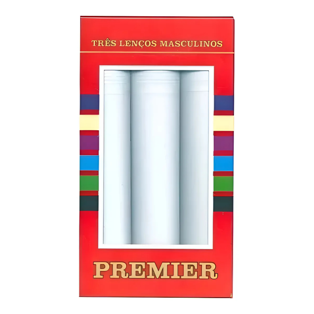 Três Lenços Masculinos Premier 32×32 100% Algodão Cores Sortidos 2405 1 Caixa