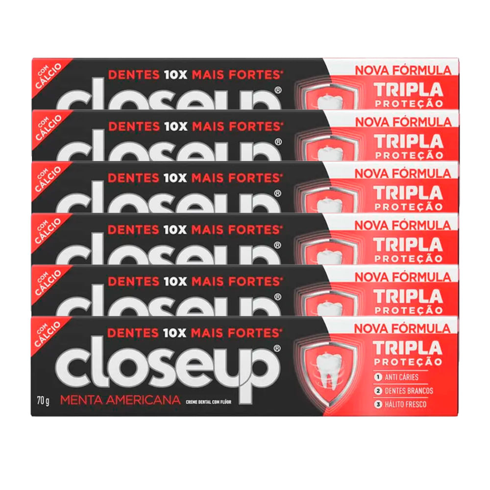 Kit Creme Dental com flúor Closeup Triple Menta Americana 70g – 6 Unidades